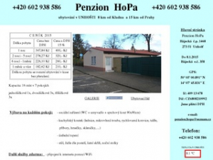 Penzion HoPa - ubytování v Unhošti