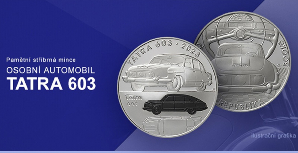Stříbrná pamětní mince ČNB připomene legendární vůz Tatra 603